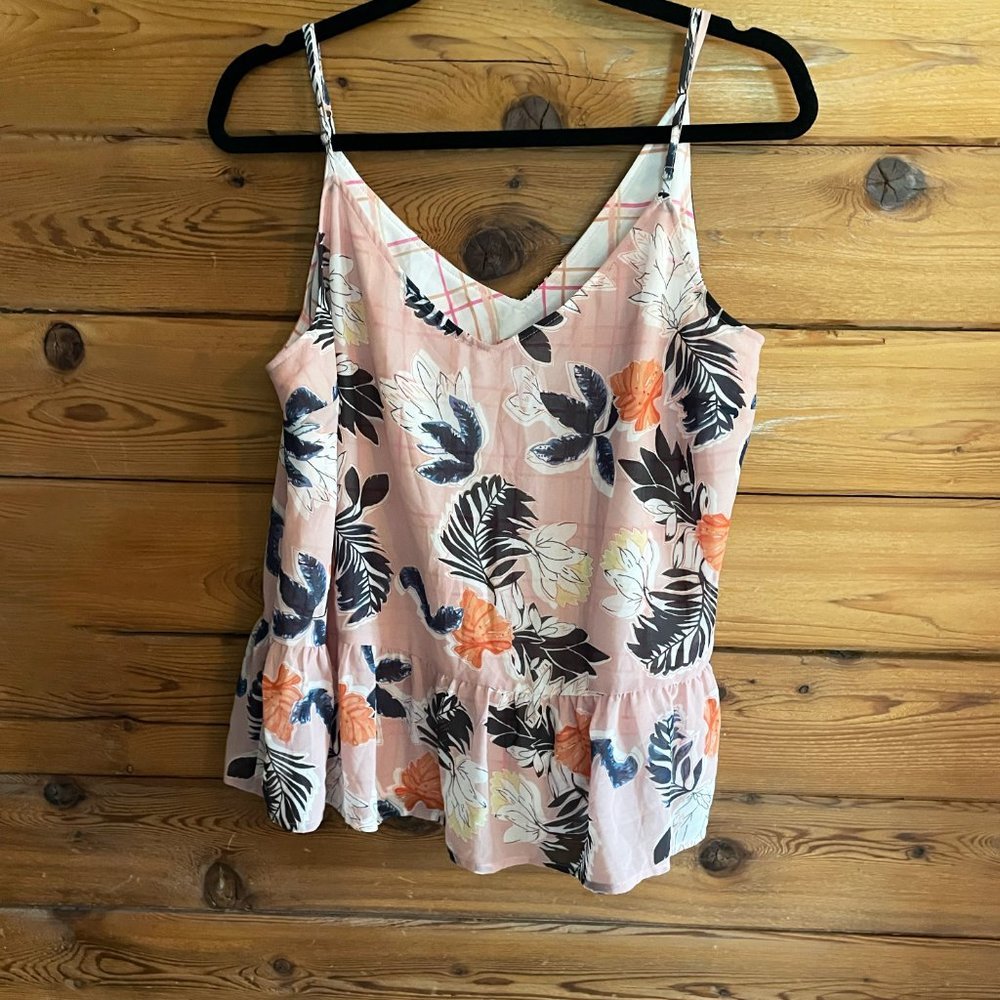 A NEW DAY Floral Pink Layered Tank L Plaid Flower